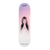 The WELCOME X BRITNEY BELIEVE skateboard deck by WELCOME showcases a monochrome image of a person with long hair, hands together in a prayer pose, set against a gradient pink and white background with pink glitter. The name "Britney Spears" is printed below, evoking the iconic "Britney Baby One More Time" era.