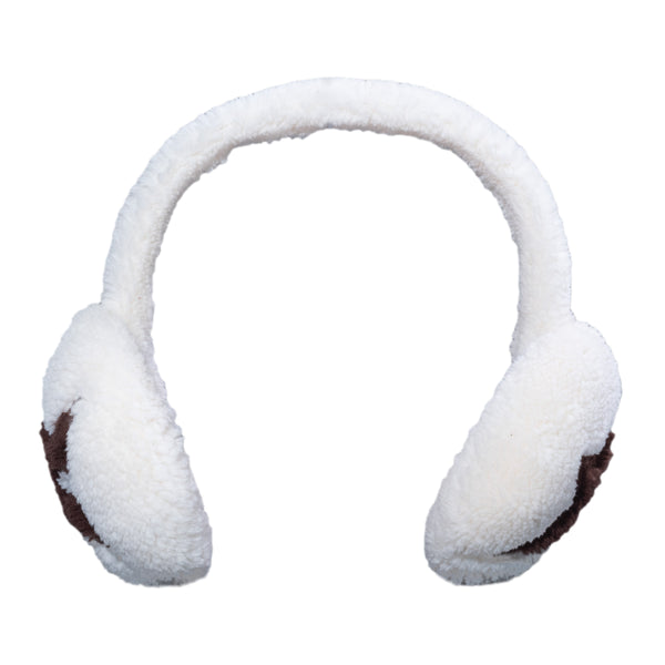 The CARPET CO. C-STAR EARMUFFS CREAM by Carpet Co. feature cream-fuzzy exteriors with cozy brown inner linings for ultimate warmth and comfort.