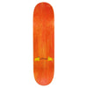 A skateboard deck called CARPET EGYPT GREEN by Carpet Co., showcasing an orange wood grain finish with a hand-screened small cartoon graphic near the center-bottom.