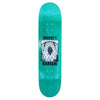 The CARPET DUCK YOU KAREEM GUEST PRO skateboard deck by Carpet Co. features a teal base with a black and white image of a person behind chain-link fencing, accompanied by the bold text "WHERE'S KAREEM" above and below the scene. This eye-catching design adds an edgy vibe to any skate collection.