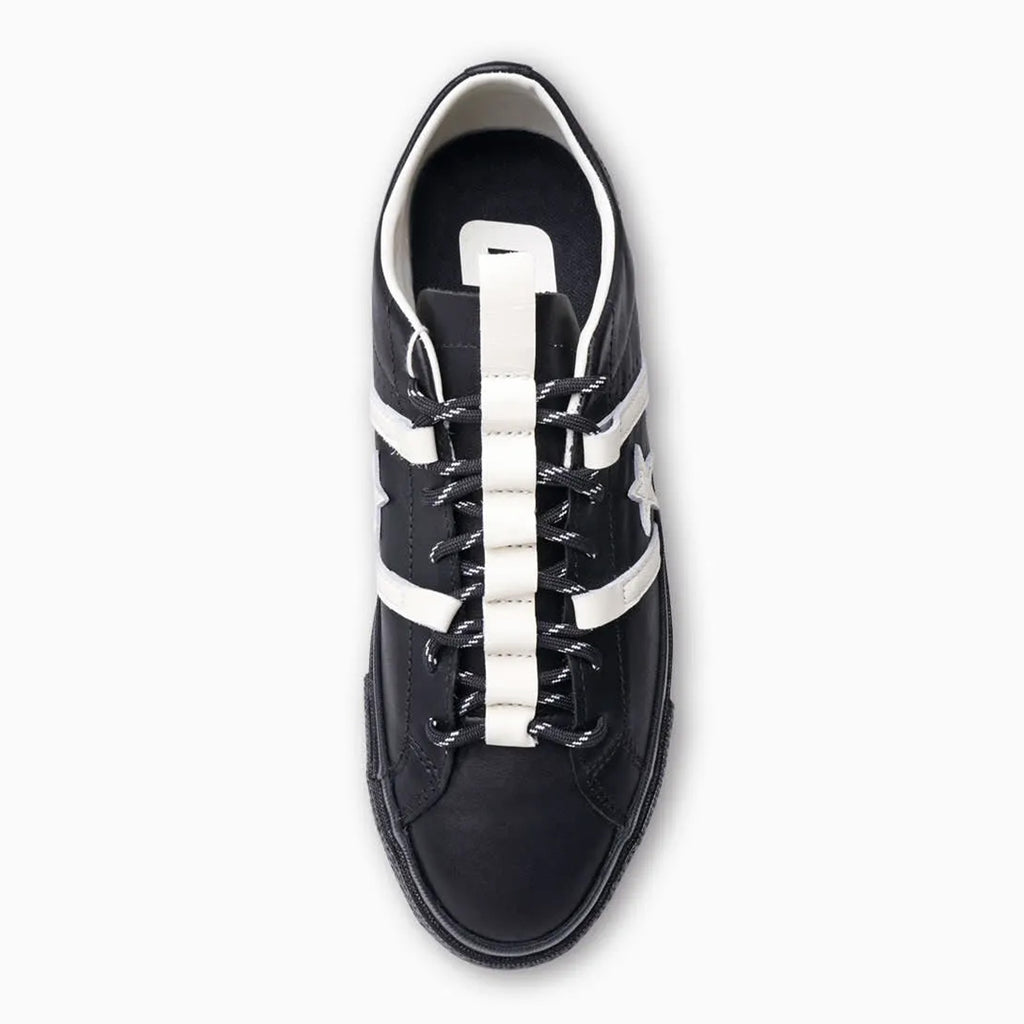 The CONVERSE CONS Bobby De Keyzer One Star Academy Pro sneaker, black with white laces and accents and made from durable Cordura™ fabric, is displayed from above on a white background.