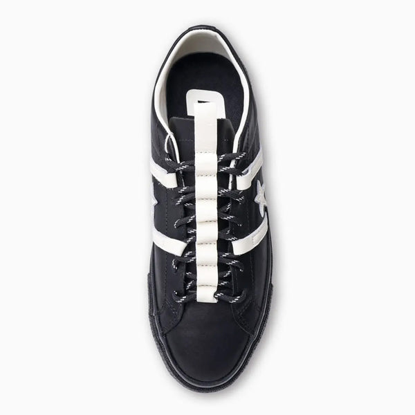 The CONVERSE CONS Bobby De Keyzer One Star Academy Pro sneaker, black with white laces and accents and made from durable Cordura™ fabric, is displayed from above on a white background.