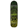 A CREATURE skateboard with a green and yellow design on it.