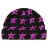 The Carpet Co. C-Star Beanie is a stylish black beanie adorned with purple stars.