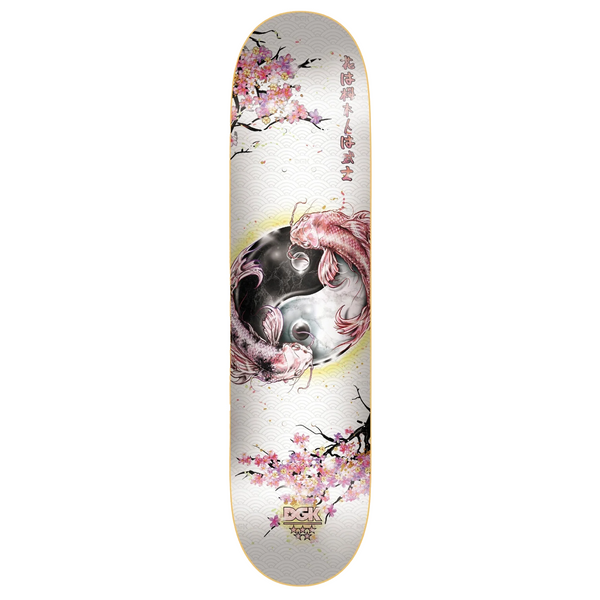 An DGK CEREMONY EMBOSSED skateboard deck with an image of a flamingo on it.