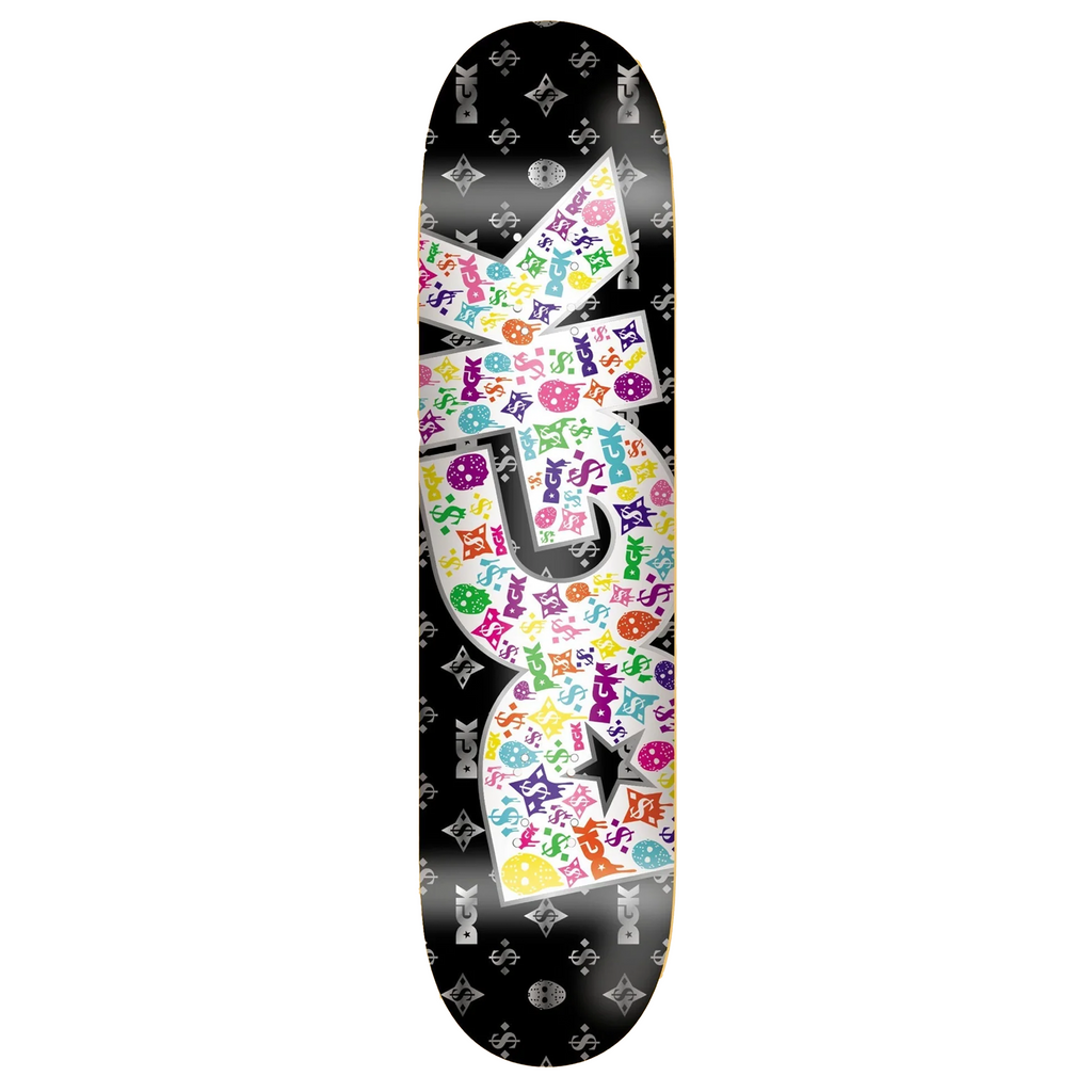 A skateboard with a vibrant and eye-catching DGK GRAIL FOIL design on it.