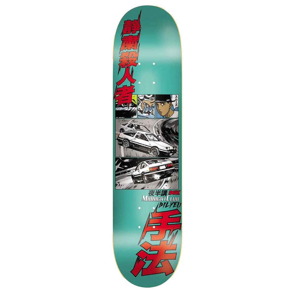 A DGK MIDNIGHT CLUB BILYEU skateboard deck featuring a picture of a car from the Midnight Club game.