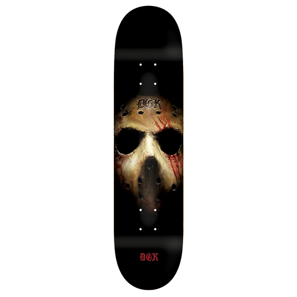 A black DGK SLASHER skateboard with a skull on it, adorned with a FOREST motif.