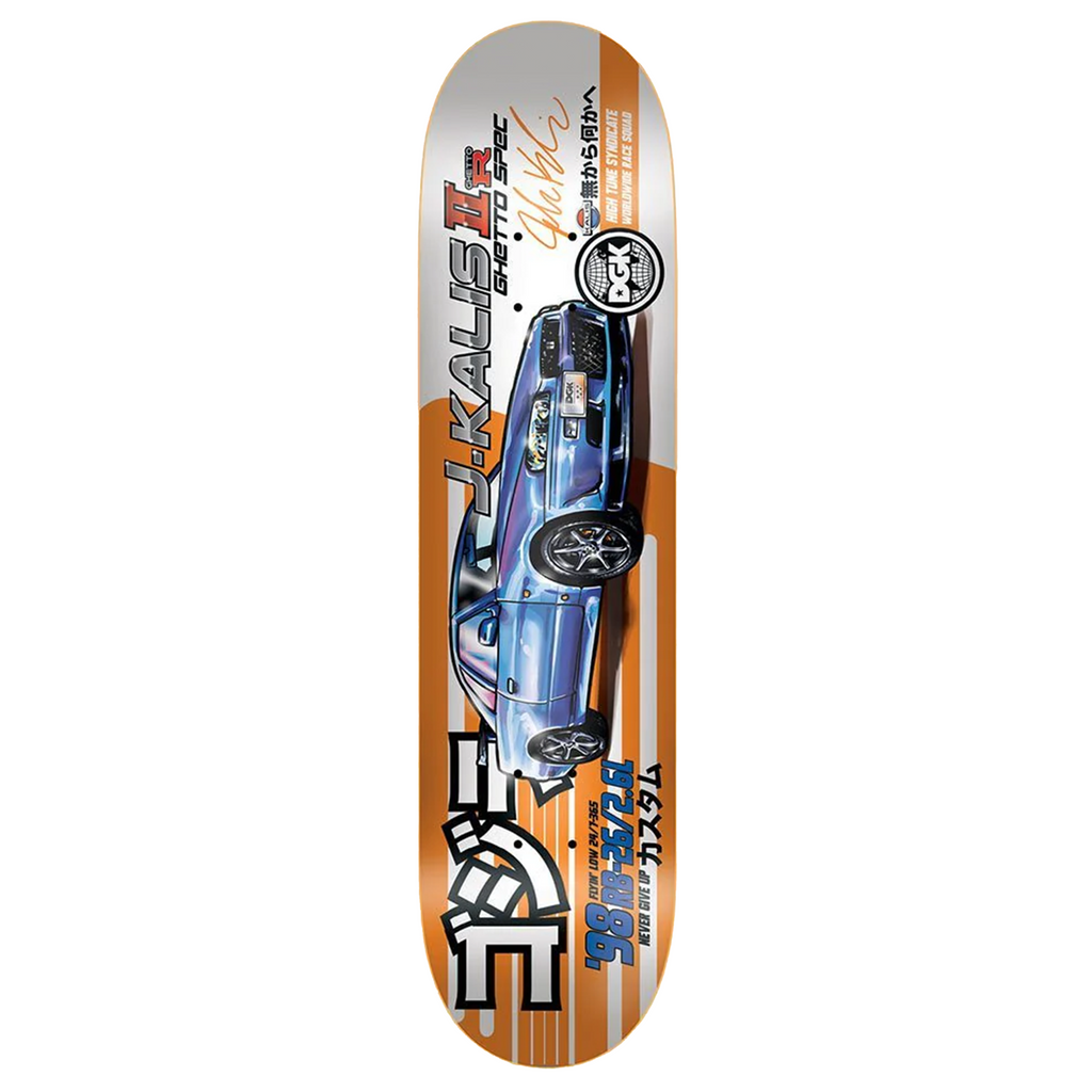 An DGK TURNER KALIS skateboard with an image of a car on it.