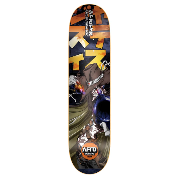 A DGK skateboard deck with an image of the anime character DGK X AFRO SAMURAI JUSTICE.