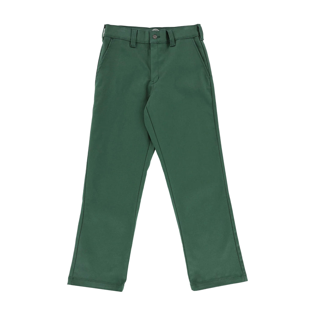 DICKIES GUY MARIANO PANT PINE NEEDLE GREEN trousers with a front button and zipper, displayed flat against a white background.