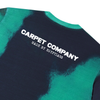 A black and green tie-dye CARPET CO. EGYPT TEE GREEN with "Carpet Co." and "Made by Egyptians" elegantly printed on the back in crisp white letters.