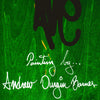 White handwritten text on a green textured background reads: "Painting by... Andrew Durgin-Barnes" in bold black letters, matching the vibe of a FUCKING AWESOME AVE WOMAN WITH SNAKE skateboard by FUCKING AWESOME, its original shaped board partly visible at the top.