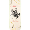 A WELCOME skateboard with a prismatic foil image of a woman riding a horse.