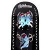 A skateboard with WELCOME MOCK CHERUBS ON ISLAND BLACK FOIL branding, showcasing prismatic foil.