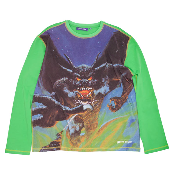 A FUCKING AWESOME BETTER HALF L/S TEE GREEN with an image of a demon.