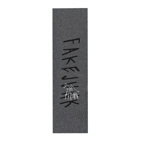 The FAKE JUNK GRIPTAPE STACKED LOGO features "FAKE JUNK" text and a horse illustration. Made in the U.S.A. with durable silicon-carbide, this premium skateboard griptape ensures long-lasting performance.