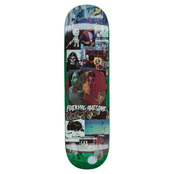 A FUCKING AWESOME BERLE RATTLESNAKE CANYON skateboard deck featuring a collage of colorful, eclectic images and illustrations, with the text "Fucking Awesome" prominently displayed in the center, designed by the legendary Jason Dill.