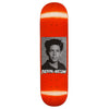 The FUCKING AWESOME MARK GONZALES CLASS PHOTO skateboard deck by FUCKING AWESOME showcases a digital black and white portrait with the brand's name boldly displayed below, all set on an orange background.
