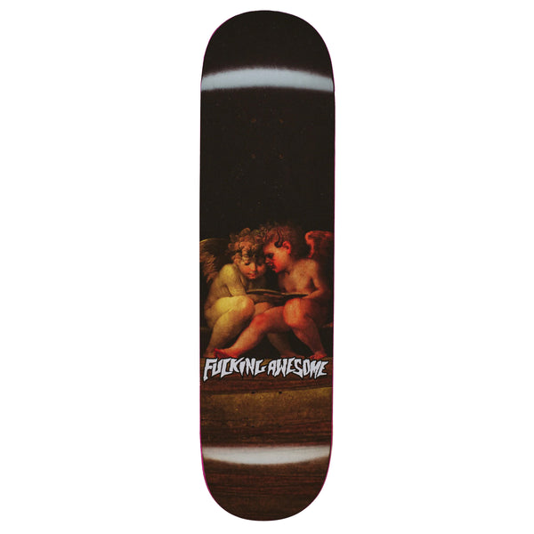 A skateboard deck featuring the FUCKING AWESOME DILL ANGEL WITH DEMONIC ANGEL artwork.
