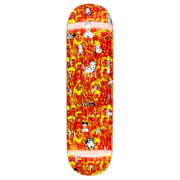A FUCKING AWESOME DILL PEN TO PAPER skateboard with a red and yellow design on it. (Brand: FUCKING AWESOME)