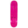 A pink skateboard with art and writing by FUCKING AWESOME DYLAN PHOTO BY DILL of the brand FUCKING AWESOME.