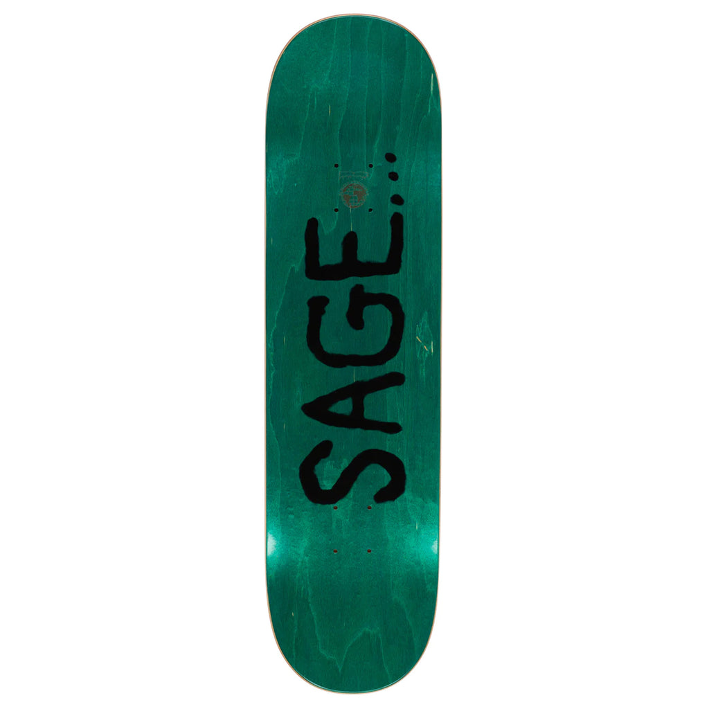 A green skateboard with the word FUCKING AWESOME SAGE WAYS OF KNOWING on it.