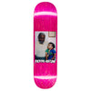 A pink FUCKING AWESOME skateboard with a picture of Sage Elsesser.