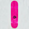 The FUCKING AWESOME X SICKID K.B. CLASS PHOTO skateboard deck by FUCKING AWESOME features a pink underside with a black graffiti-style logo and white text, displayed on a light gray background.