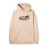 A BUTTER GOODS FLORAL EMBROIDERED HOODIE TAN with a Sorbet-colored rounded logo by Butter Goods.
