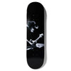 A GIRL GIRL SPIKE PHOTO KIM GORDON 8.25" x 31.75" skateboard deck showcasing a black and white image of a person playing a guitar, with flowing hair and the upper part of the guitar.