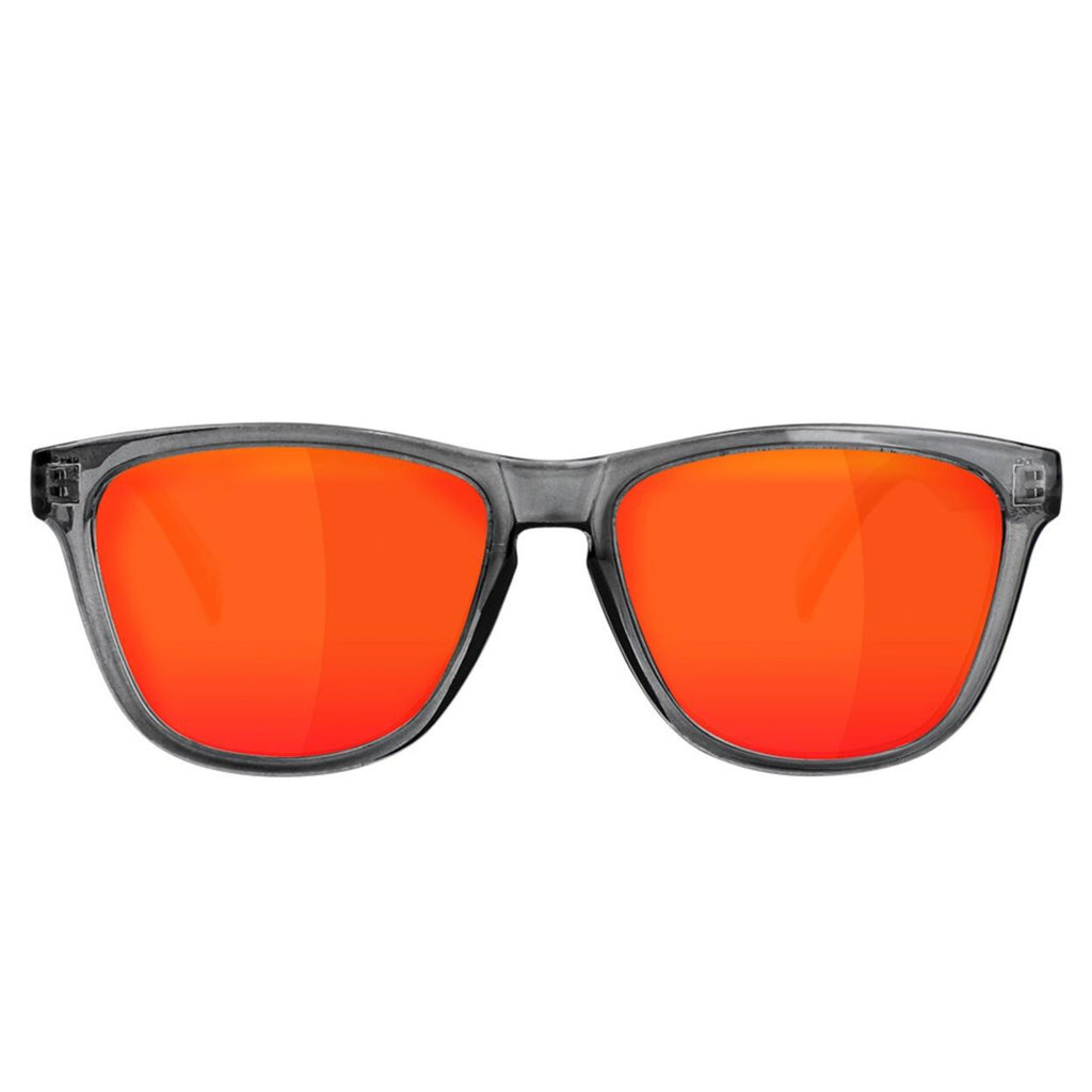 A pair of Glassy Deric Polarized Clear Grey/Red Mirror sunglasses.