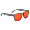 round plastic framed sunglasses with red lens