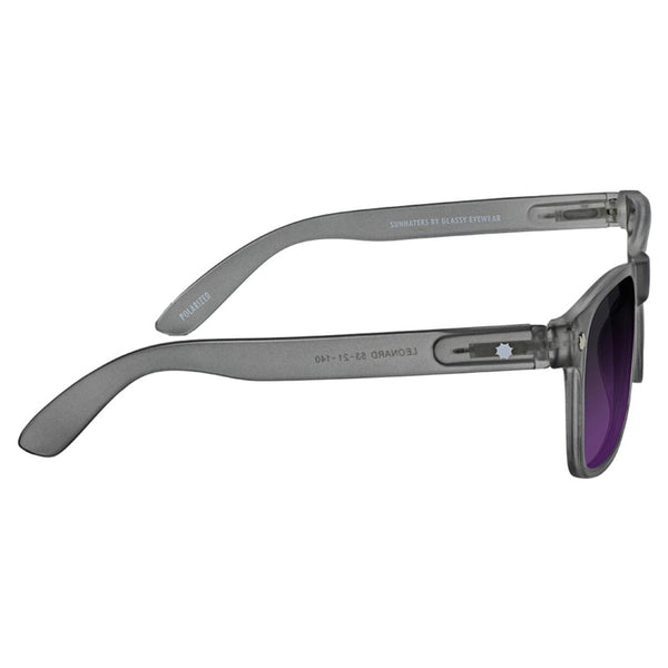 A pair of Glassy sunglasses with purple lenses on a white background.
