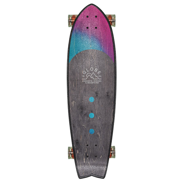 A GLOBE CHROMANTIC CRUISER WASHED AQUA skateboard with a colorful design on it.