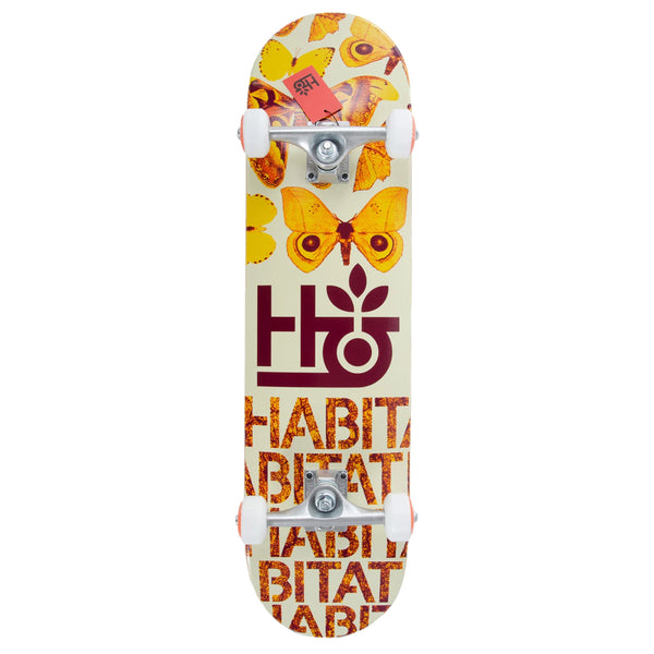 A Habitat skateboard with a picture of a butterfly on it.