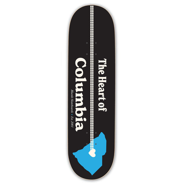 The BLUETILE "HEART OF COLUMBIA" DECK by Bluetile Skateboards features a DECK NATURAL TOP STAINED design, making it the heart of Columbus skateboarding.