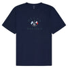 The HELAS X NAUTICA THIBAULT TEE DARK NAVY by HELAS showcases "HÉLAS NAUTICA" and nautical graphics, including a small flag, printed on the front.