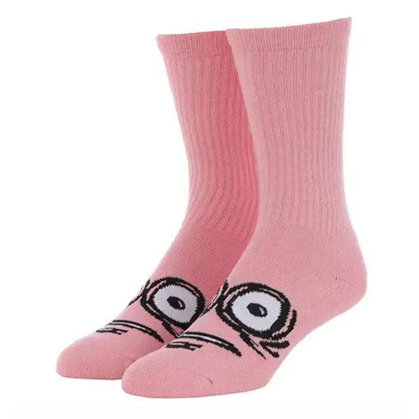 eyes and mouth image weaved into top of foot