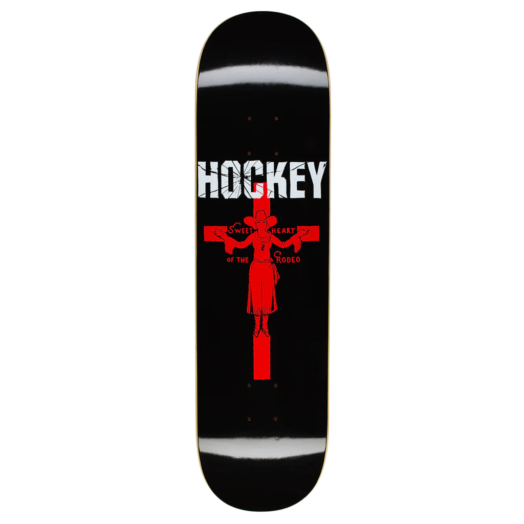 A HOCKEY ALLEN SWEET HEART skateboard deck with the word HOCKEY on it.