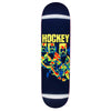 A black skateboard with a thermal image of 3 people and the text HOCKEY.