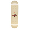 A HOCKEY skateboard with an image of a car on it.