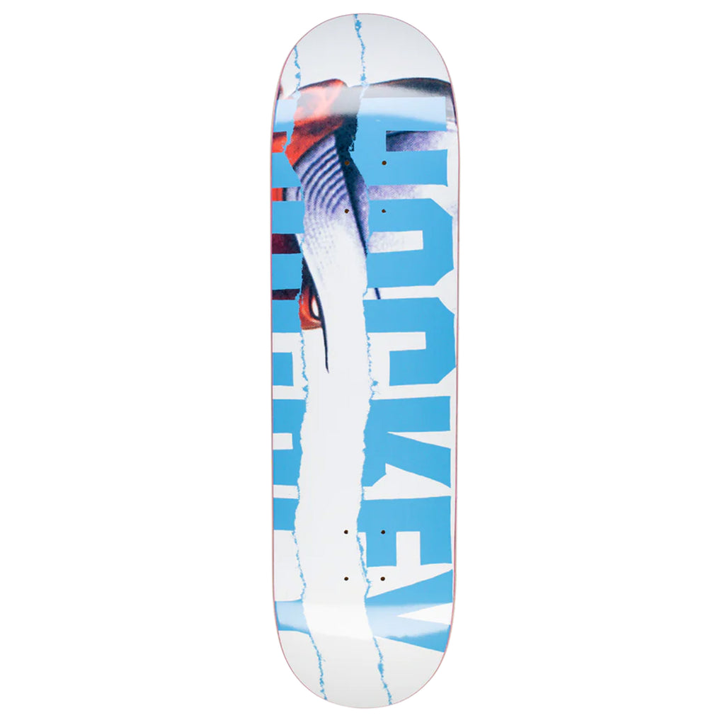 A HOCKEY skateboard with the word donkey on it. The wheel base is adjustable based on personal preference.