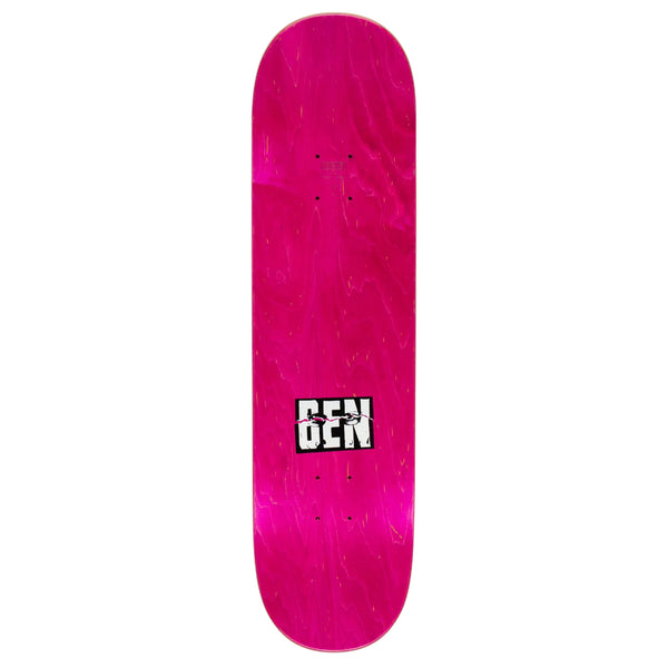 A pink HOCKEY skateboard with the word "gen" in raised art.