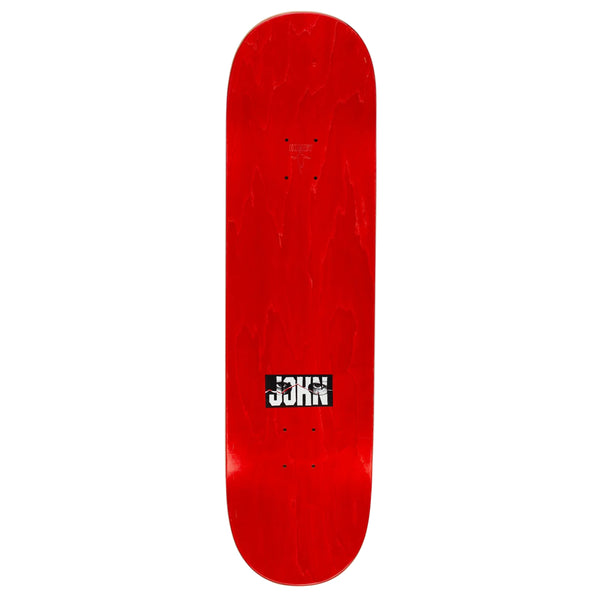 A red HOCKEY FITZGERALD THIN ICE skateboard with a black raised logo.