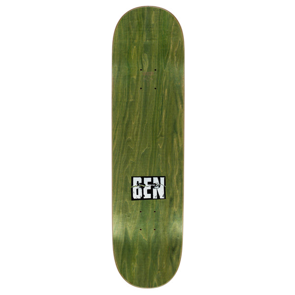 A green HOCKEY skateboard with the word KADOW ENDLESS on it.