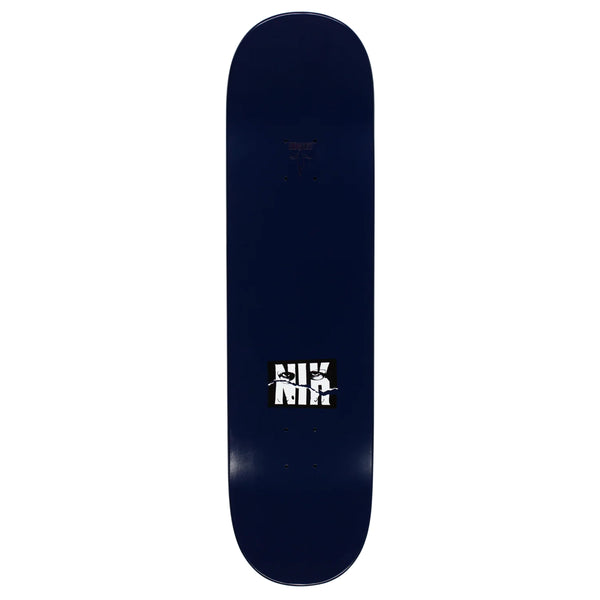 A HOCKEY skateboard with a white logo on it featuring raised art.