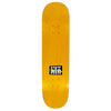 A yellow skateboard with a black logo featuring HOCKEY NIK BETHLEHEM.