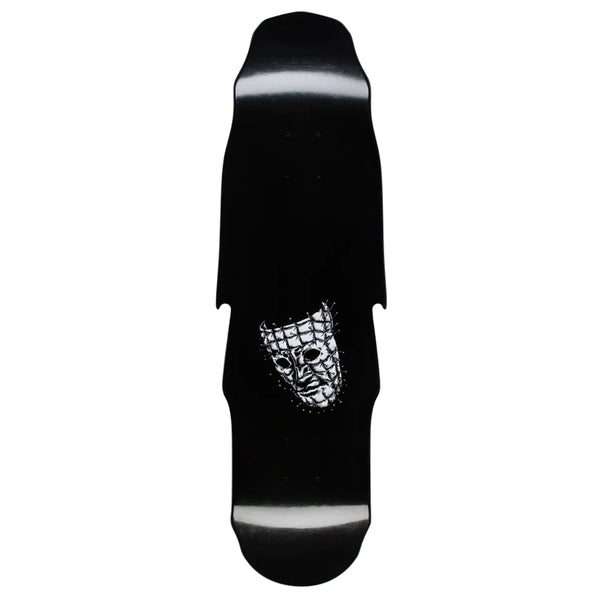 A HOCKEY skateboard with a skull and crossbones design on its deck.