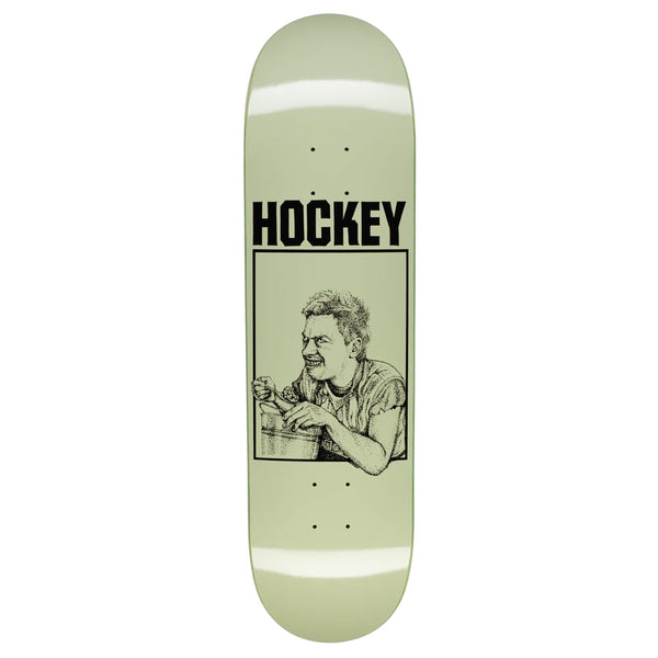 A HOCKEY TODD BUCKET BOY skateboard deck with the words HOCKEY on it.